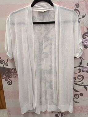 LOFT White Open-Front Short-Sleeve Cardigan